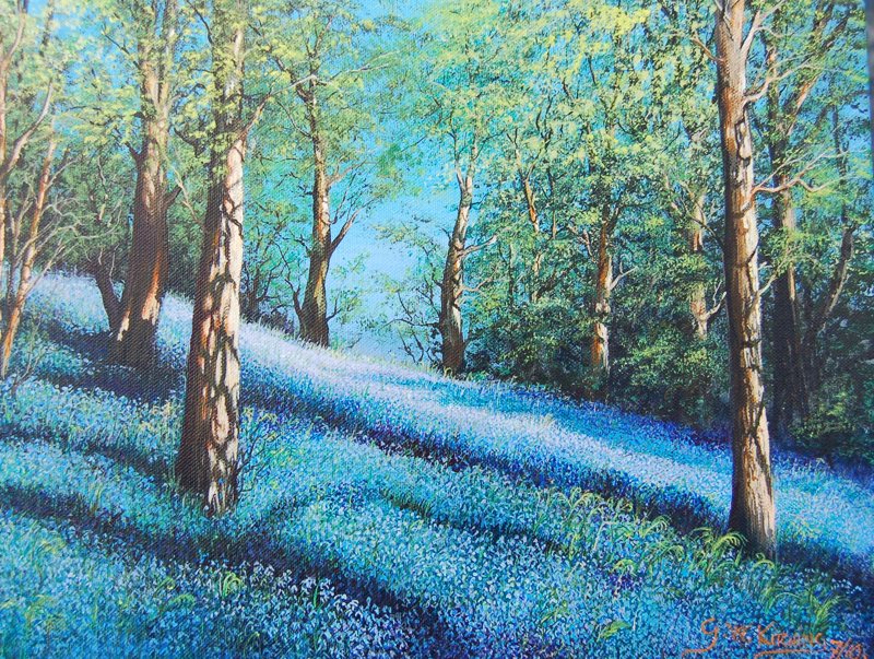 Bluebell Woods, oil on canvas painting by George Kitching