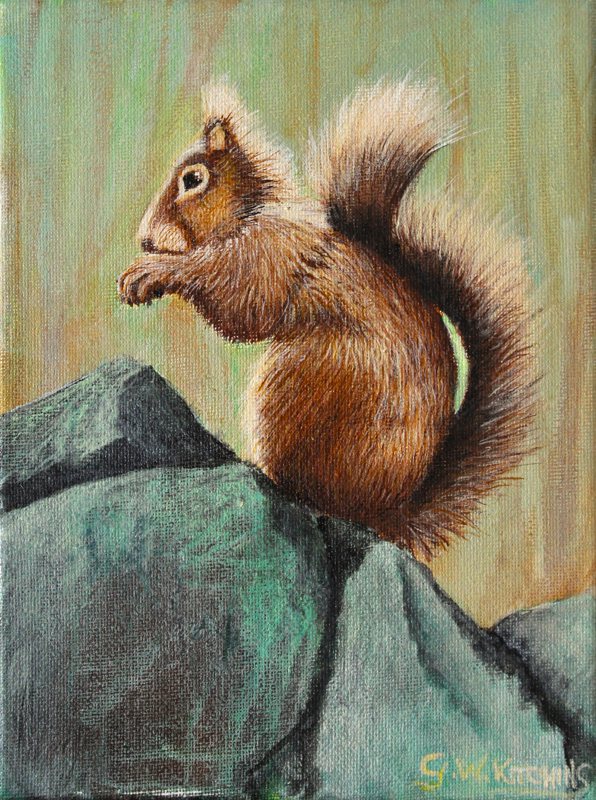 Squirrel on the Rocks, acrylic on canvas painting by George Kitching