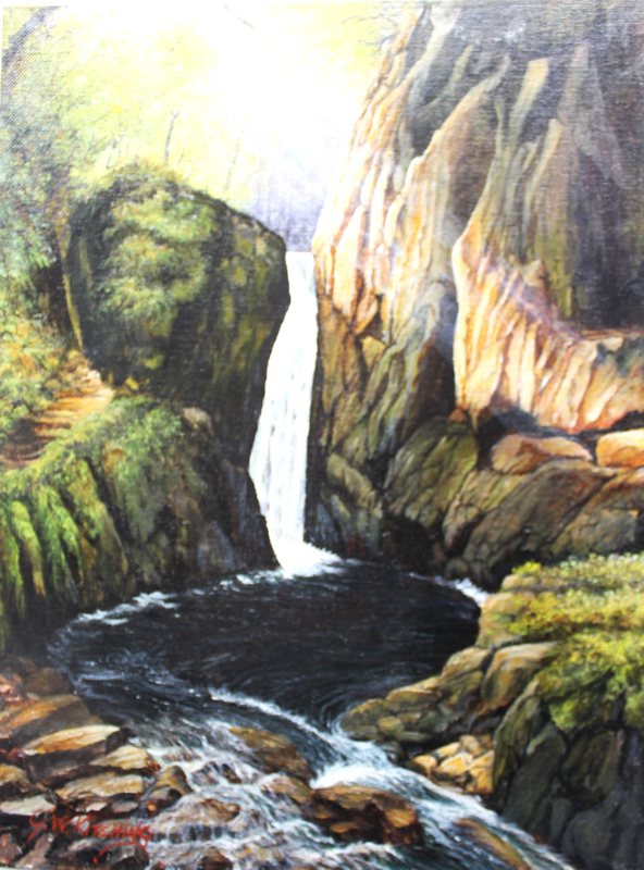 Stanley Ghyll Eskdale, acrylic on board painting by George Kitching