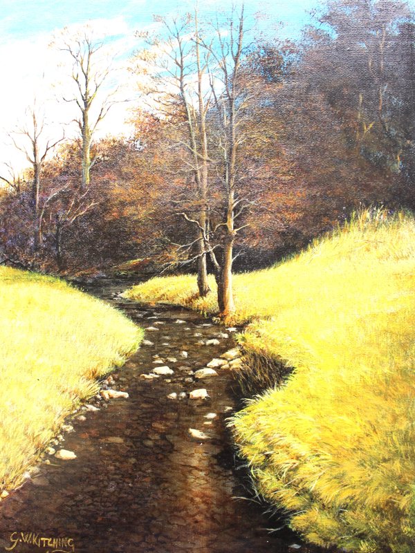 Stream at Hutton le Hole, acrylic on board painting by George Kitching